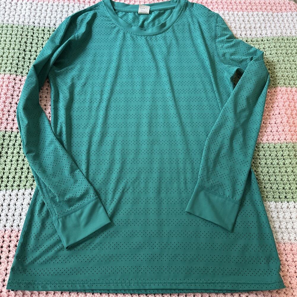 Zyia Active Chill Tee Teal Green Long Sleeve Perforated Mesh Womens XXL